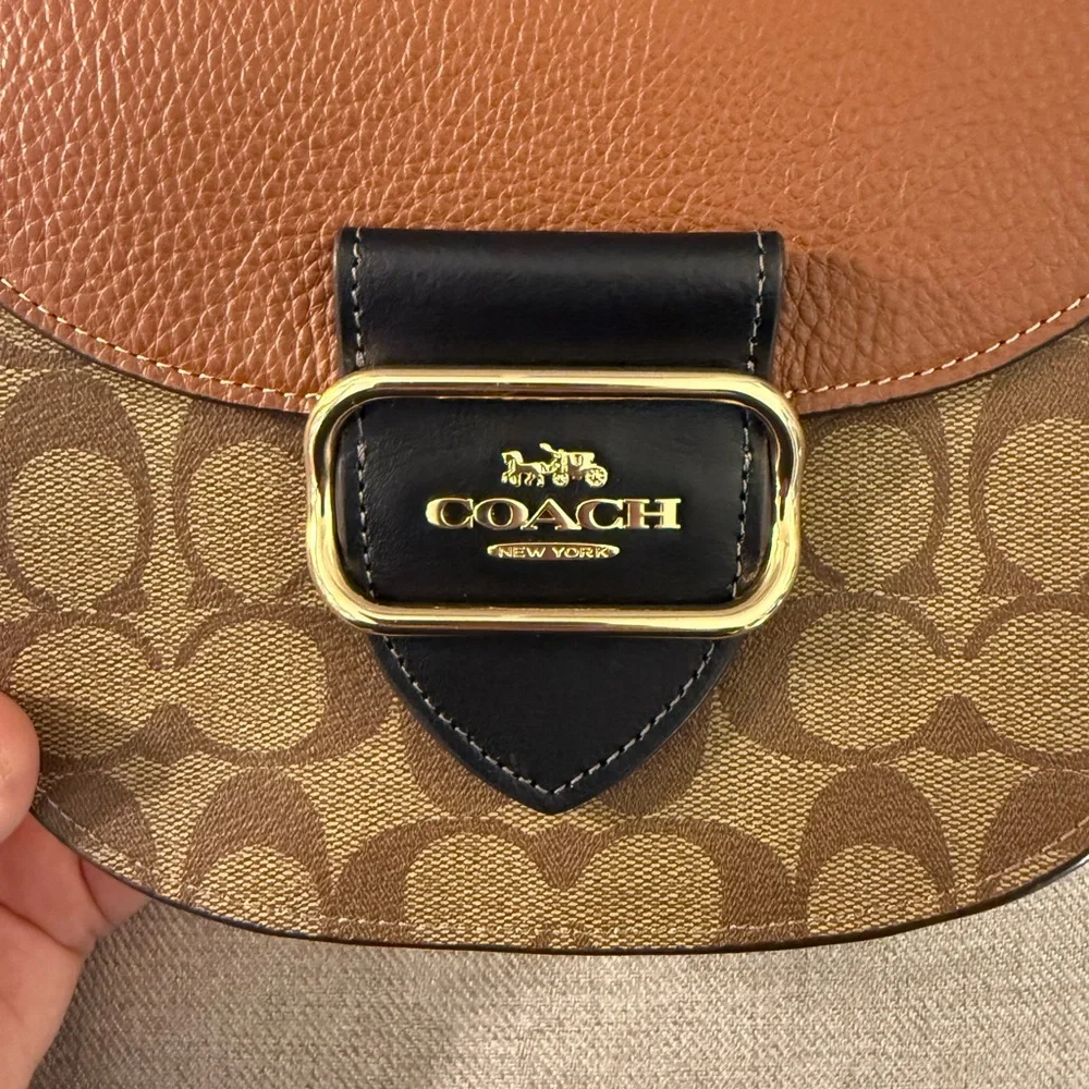 COACH Morgan Saddle Bag in Colorblock Signature Canvas with Gold-Tone Hardware - Picture 12 of 15